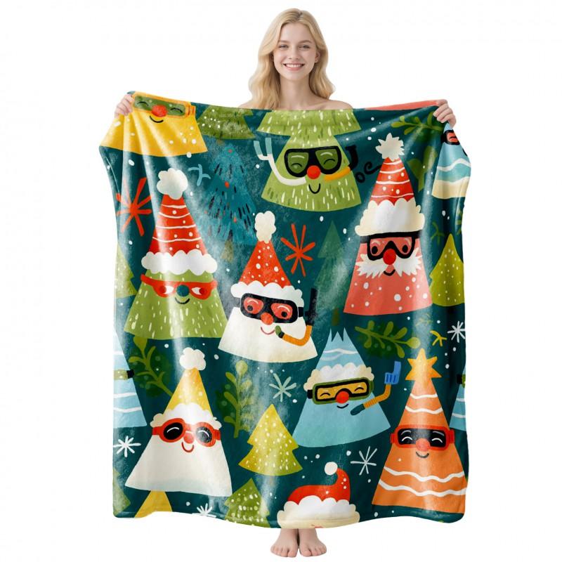 Christmas Themed Flannel Fleece Blanket Nap Throw Customizable Home Use