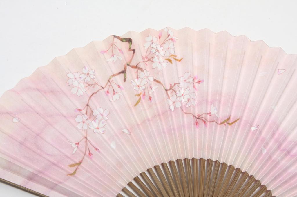 [Hasegawa] Kyoto-style fan, cherry blossom pattern, pink, carved clove wood, double-sided design, handmade by Kyoto craftsmen, fan case included, in