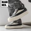 Tide Black Men's Casual High-Top Sneakers with Thick Soles and British Style