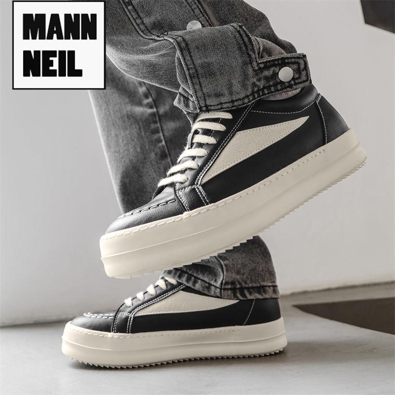 Tide Black Men's Casual High-Top Sneakers with Thick Soles and British Style