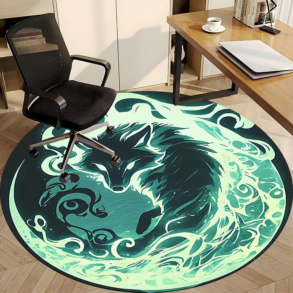 1PC Wolf Moon Office Round Area Rug, Indoor Mat Suitable For Office, Under Office Chairs Bedroom Living Room Home Decor, Room DecoT1223055