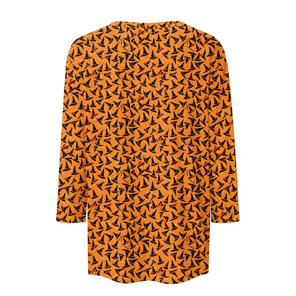 Women's Fashion Casual Three-quarter Sleeve Halloween Printed Round Neck Top