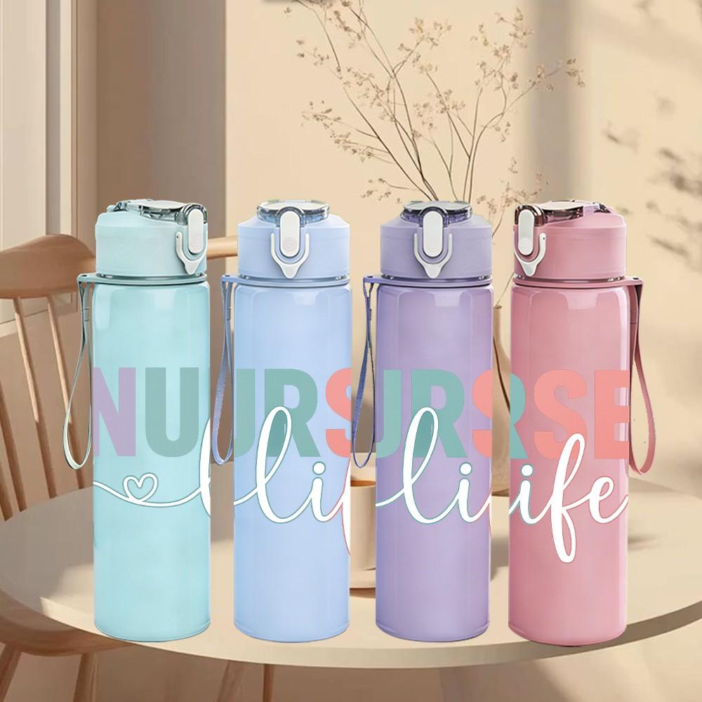 1PC Nurse Life Quote 750ml Color Plastic Sports Water Bottle Leakproof Flip Straw Lid Suitable for Sports Office Home Use