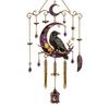 Bat Moon Themed Decor Halloween Stained Glass Style Wind Chime, Acrylic Suncatcher Hanging Ornament with Ghost Black Cat Raven Witch Festive