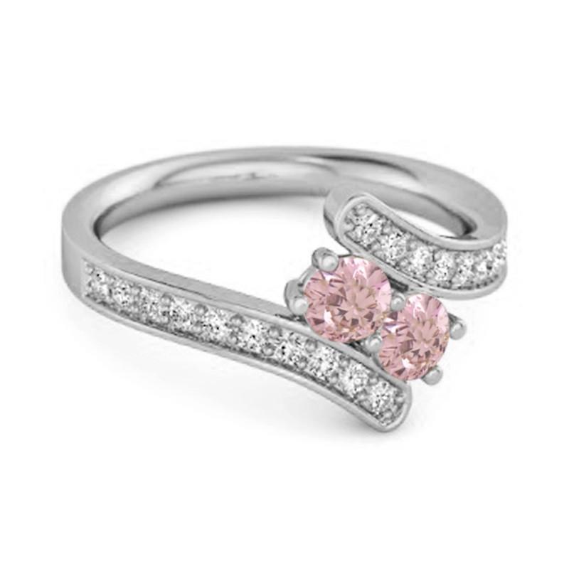 Pink Topaz Twin Stone Pave Bypass Ring - 925 Sterling Silver