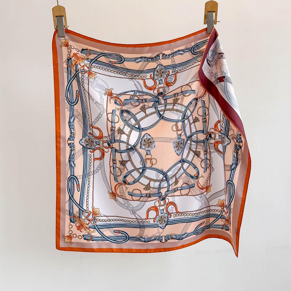 1Pcs Luxury Imitation Silk Square Scarf Women‘S Double-Sided Chain Print Neckerchief Bandanas Foulard Hairbands Shawls Wraps