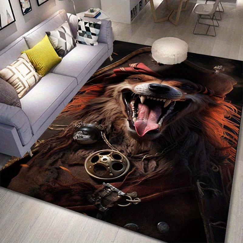 Steampunk Lion Rug for Bold Interiors | Industrial Theme Area Rugs | Unique Home Décor Pieces Skid resistant carpet