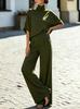 2026 Spring/Autumn Women's Fashion: High Neck Batwing Sleeve Top & Wide Leg Pants Two-Piece Set