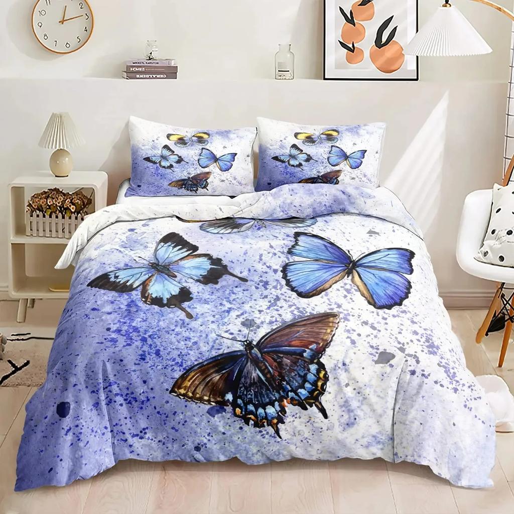 Butterfly Duvet Cover Set Full Size,Rainbow Butterfly Bedding Set for Girls,Rainbow Butterflies Comforter Cover Set,Pink Purple