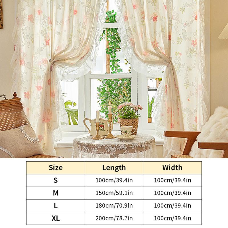 Vintage Lace Side Curtain Bedroom Floral Printed Window Curtains Living Room Lace Sheer Screen Partition Home Decoration