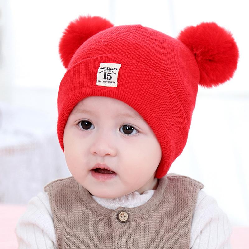 Wholesale Children s Knitted Hats Autumn and Winter Baby Warm Cute Beanie красный