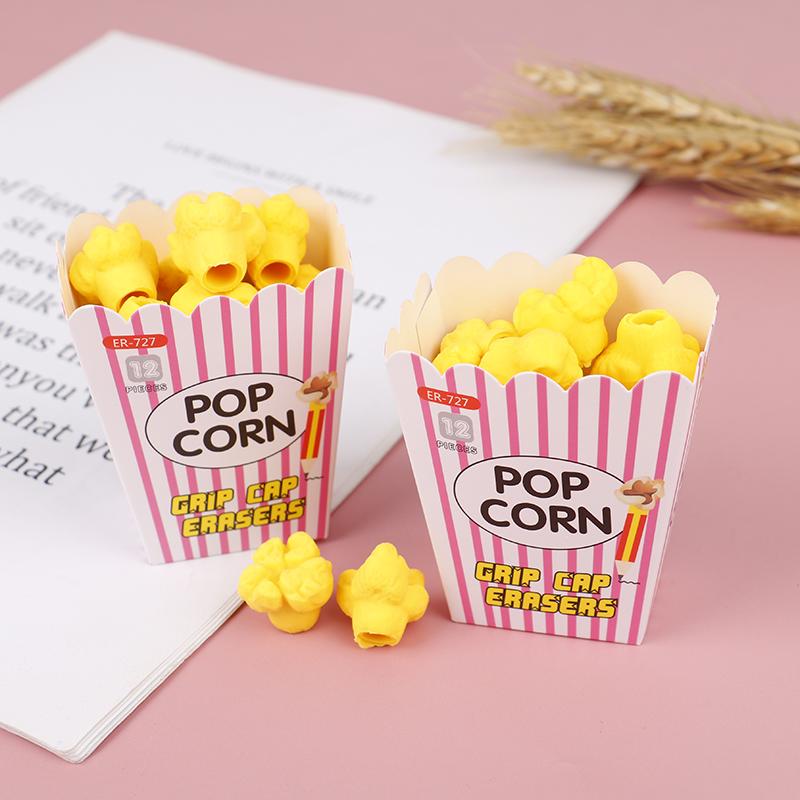 Kids Cartoon Popcorn Pencil Eraser 1Pack Novelty Stationery Student Prize Eraser For Girls School Daily Use