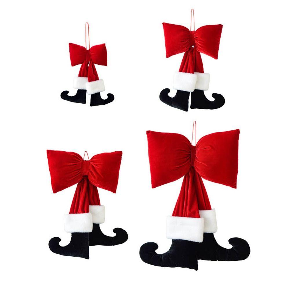 New Wine Red Wine Red Bowknot Velvet 3D Xmas Tree Ornament With Feet Hanging Christmas Supplies Merry Christmas