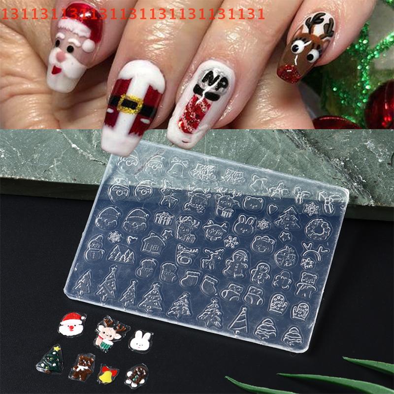 Christmas Nail Art Silicone Mould Cute Santa Claus Snowman Winter Snowflakes Christmas Tree Design Manicure Carving Accessory DI