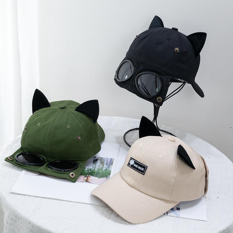 Fashionable Korean Style Aviator Glasses Cap With Cute Cat Ears Double-sided Wear Baseball Hat