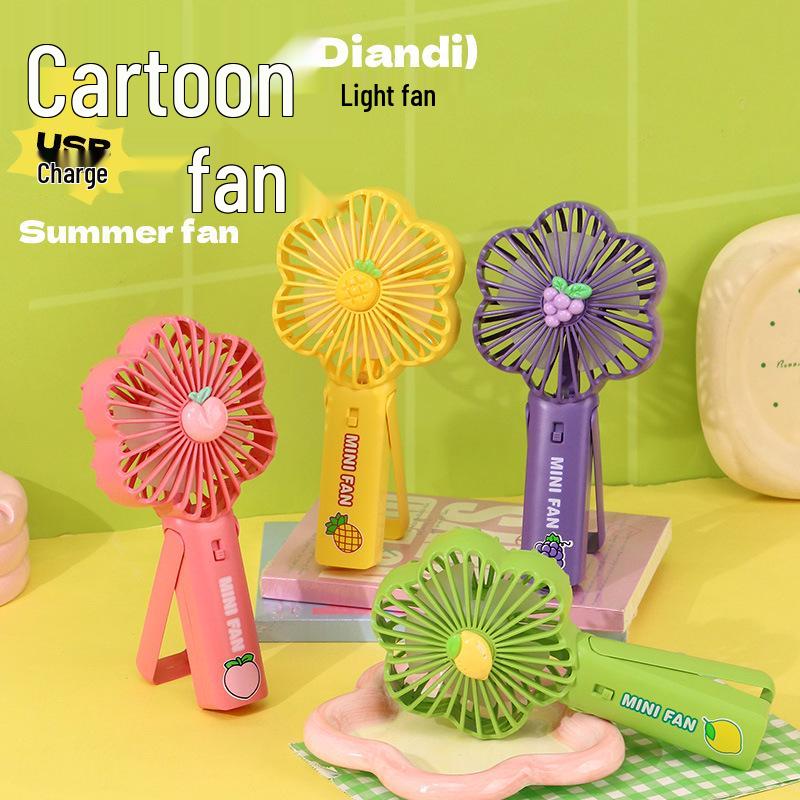 Cartoon USB Rechargeable Mini Handheld Fan with Stand for Desktop and Outdoor Use Cartoon Handheld Fan - Model P
