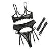 Black Lace Hollow Out No Removal Passion Temptation Erotic Four Piece Set Underwear