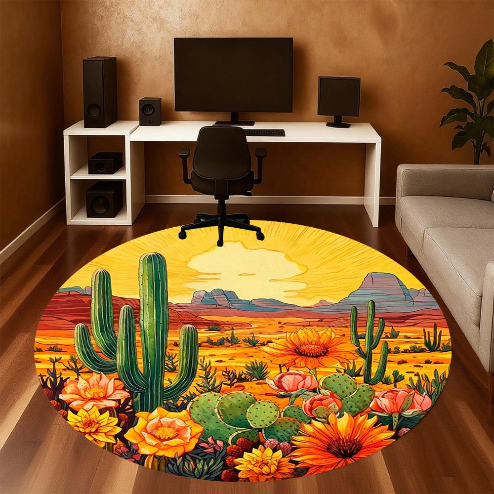 1PC cactus desert Office Round Area Rug, Under Office Chairs Bedroom Living Room Home Decor, Carpet for Office -1110165