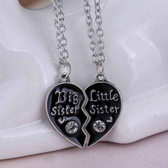 2 Pcs/Set Letter Carved Sister Love Heart Pendant Friendship Matching Necklaces