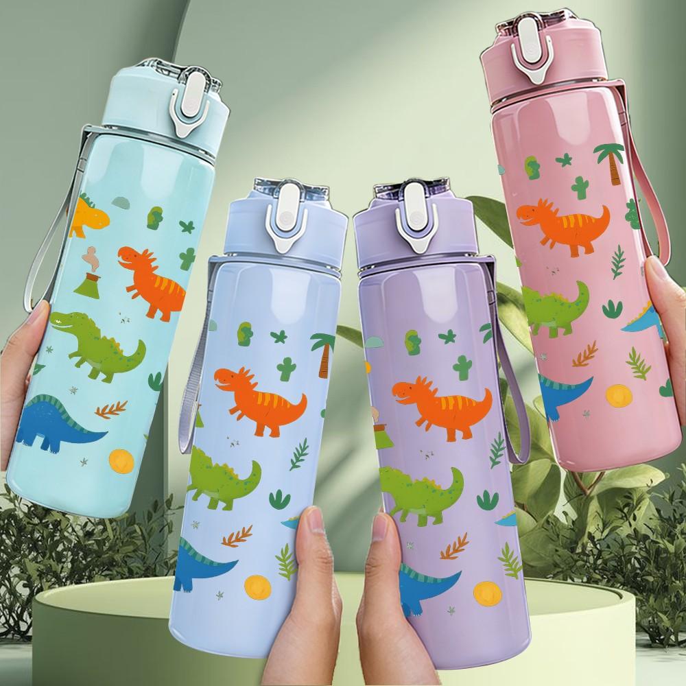 1PC Dinosaur Jungle Seamless Pattern 750ml Color Plastic Sports Water Bottle Leakproof Flip Straw Lid Suitable for Sports Office Home Use