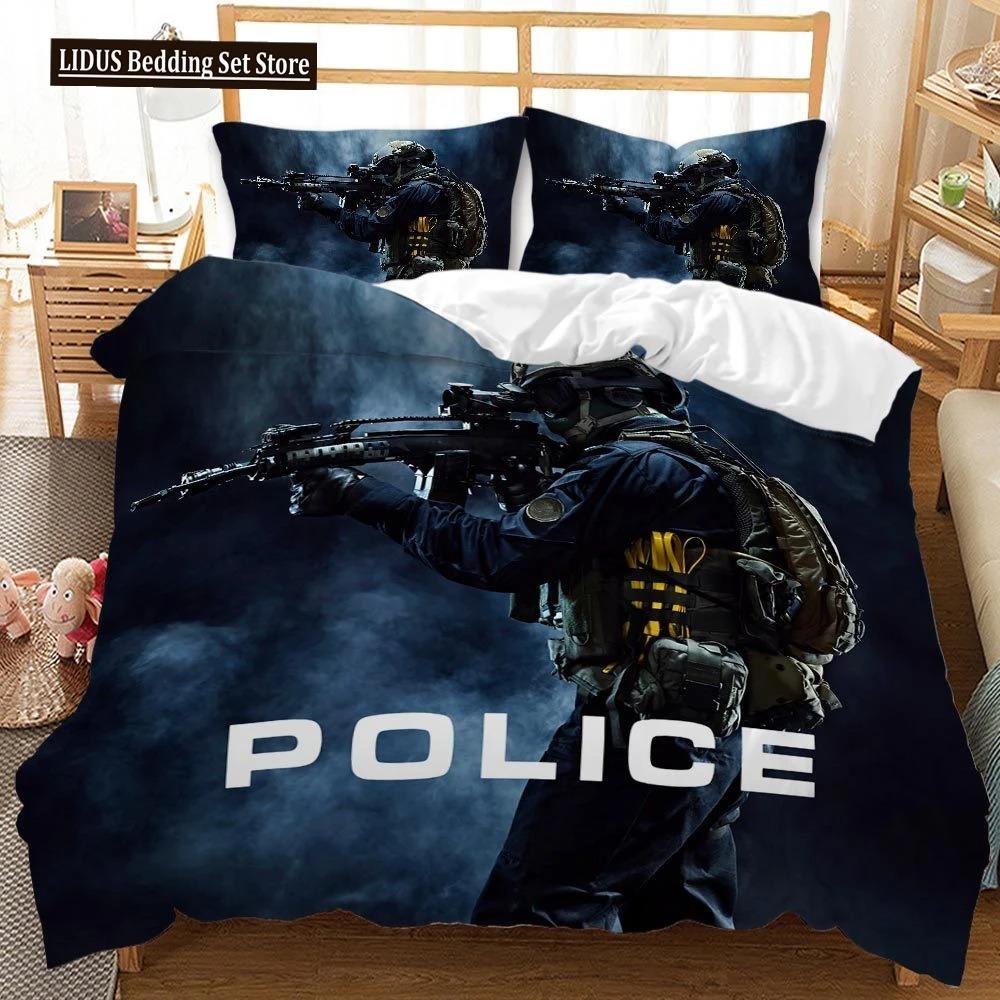 Special Police Print Duvet Cover American Soldier For Teen Adults Camouflage SWAT Theme Bedroom Decoration Polyester Quilt Cover