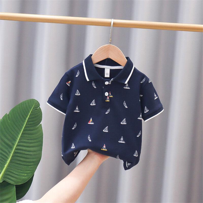 Ha Weijia Single-Color Sailboat T-Shirt – Boys' Short Sleeve