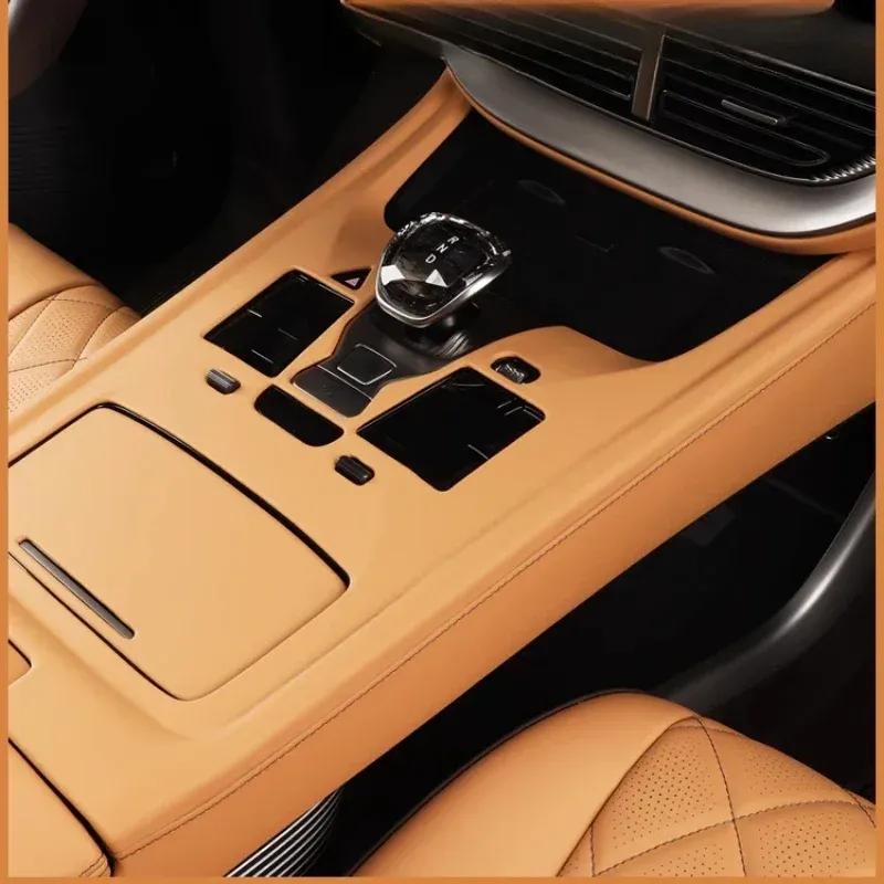 For Denza D9 2024-2025 Central Control Panel Leather-covered Central Armrest Gear Protection Sticker Car Supplies Daquan Tools