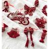 Red Christmas Tree Decoration Flocking Bow Candy Cane Butterfly Christmas Tree Hanging Ornament Xmas New Year Party Home Decors