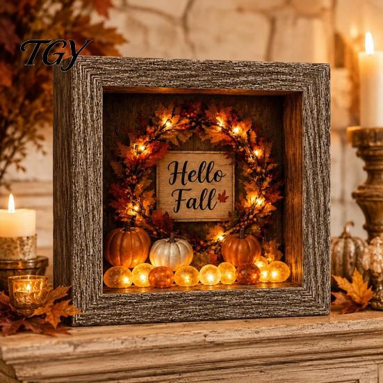 DIY Memory Box Display Lighted Halloween Ghost Shadow Kit, Wooden Frame LED Warm Light, Gothic Decorative Lamp with Crystal Glass Panel, Night