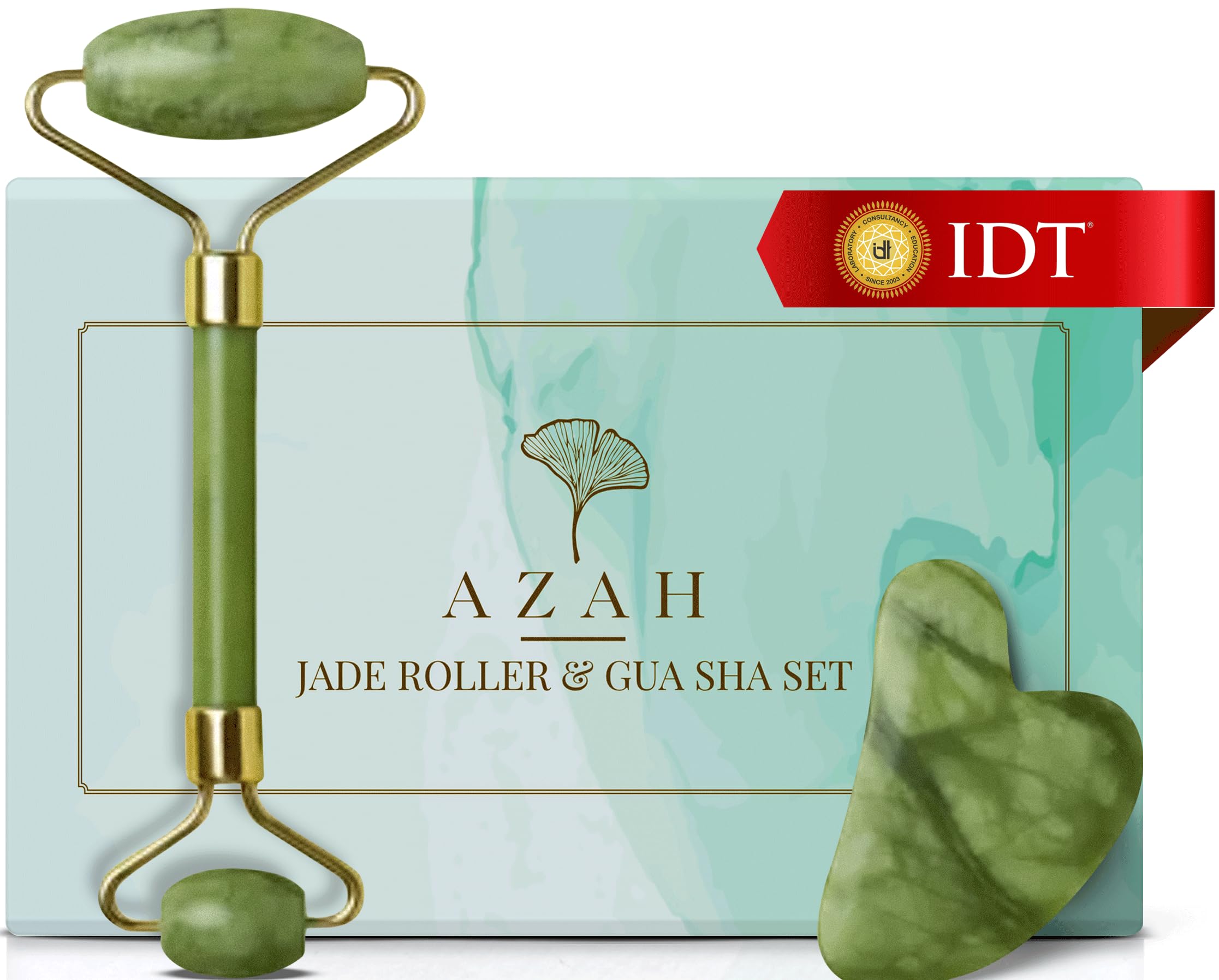 Gua Sha Stone and Jade Roller for Face Massage by AZAH 100% Natural CERTIFIED Face Massager & Face Roller for Women | Face Shaper Jade Roller and G