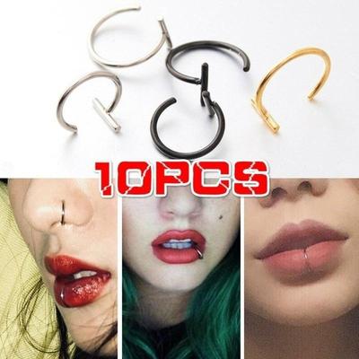 10 Pcs Stylish Stainless Titanium Steel C-shaped Nose Ring Nails Vacuum C-rod Lip Nails Curved Rod Nose Nails