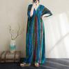 New 2025 Plus Size Summer V-Neck Dress Women Basic Casual Short Sleeve Linen Stripe Dress Loose Long Dress