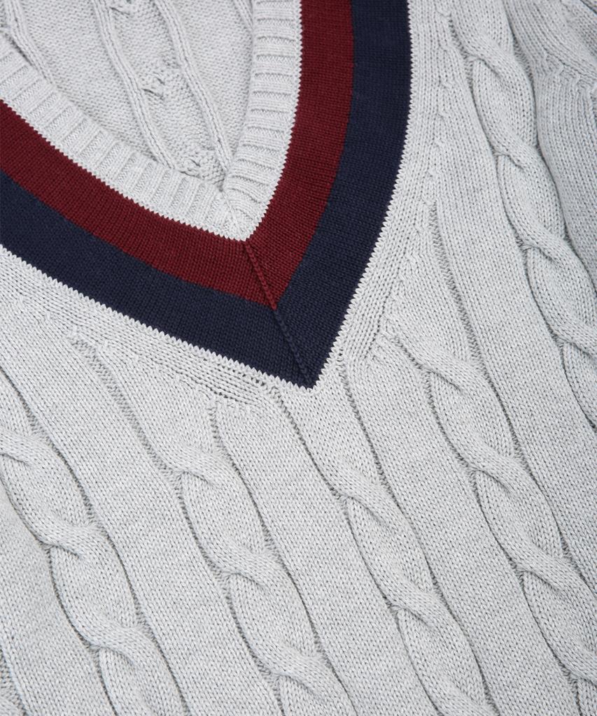 BROOKS BROTHERS Cotton Cable Tennis V-Neck Sweater (Grey) (Bbwnmm6839Wes)