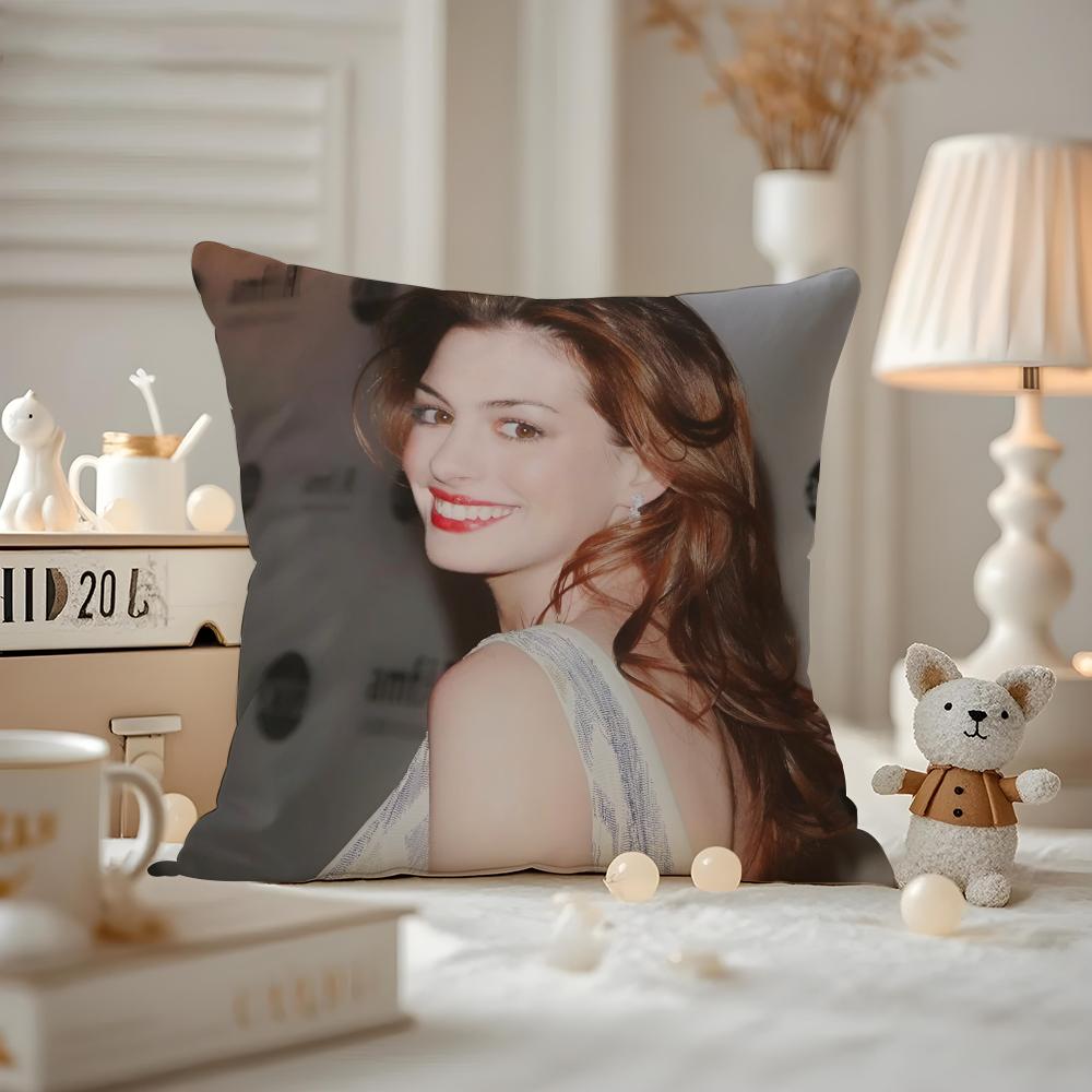 Actor AAnne HHathaway Cushion Cover Antidustmite Pillowcase Invisible zipper silky short plush Sofa cushion cover