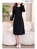 Hepburn Style Women's Elegant Black Midi Dress - Versatile Long Sleeve for Spring/Autumn 2026