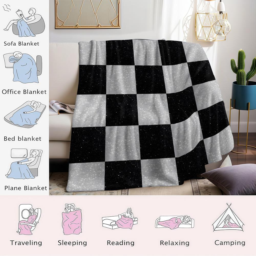 Glitter Checker Flannel Blanket Warm Soft Halloween Christmas Couch Warm Cozy Decorative Decor Gift For All Season