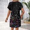 Women's Fashion Print V-Neck Short Sleeve Pocket Casual Pullover Dress