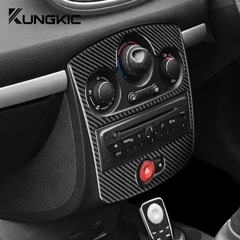 Real Soft Carbon Fiber For Renault Clio 3 2006 2007 2008 2009 2010 2011 2012 Clio Mk 3 III Car CD AC Panel Interior Sticker