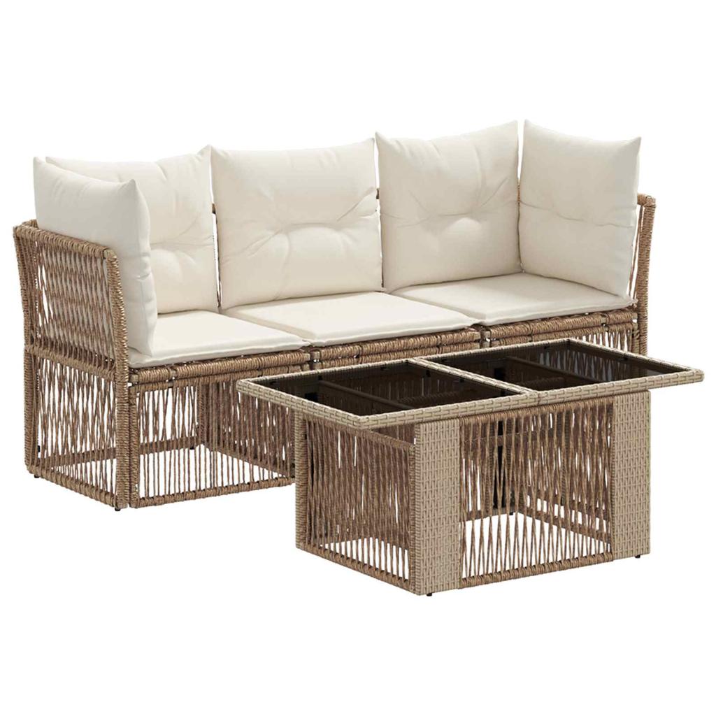 Garden Sofa Set 4 Pieces Beige Poly Rattan