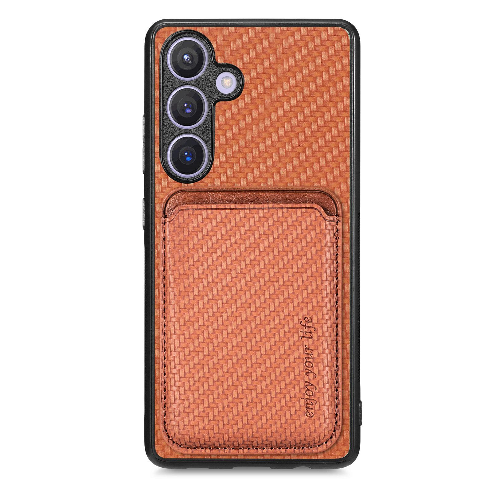

For Samsung Galaxy S25 Case Magnetic Detachable Card Holder Phone Back Cover Brown