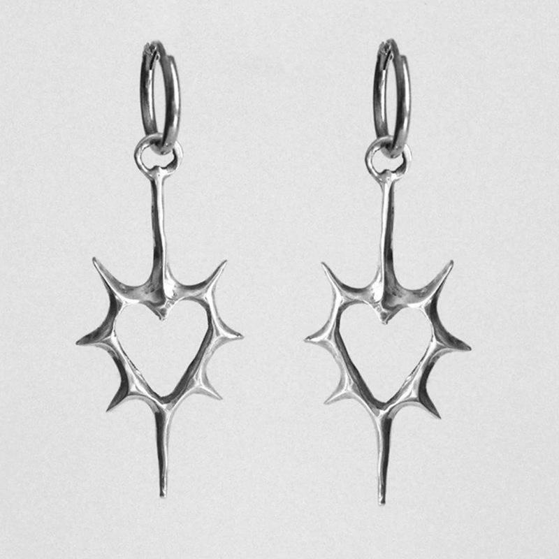 RiHui Peach Heart Cutout Thorns Earrings, Unisex Stainless Steel Bestseller