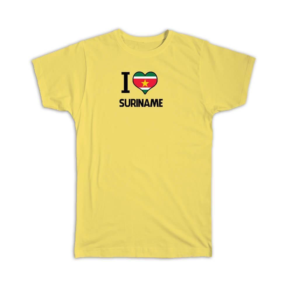 Gift T-Shirt : I Love Suriname Flag Heart Country Crest Surinamese Expat