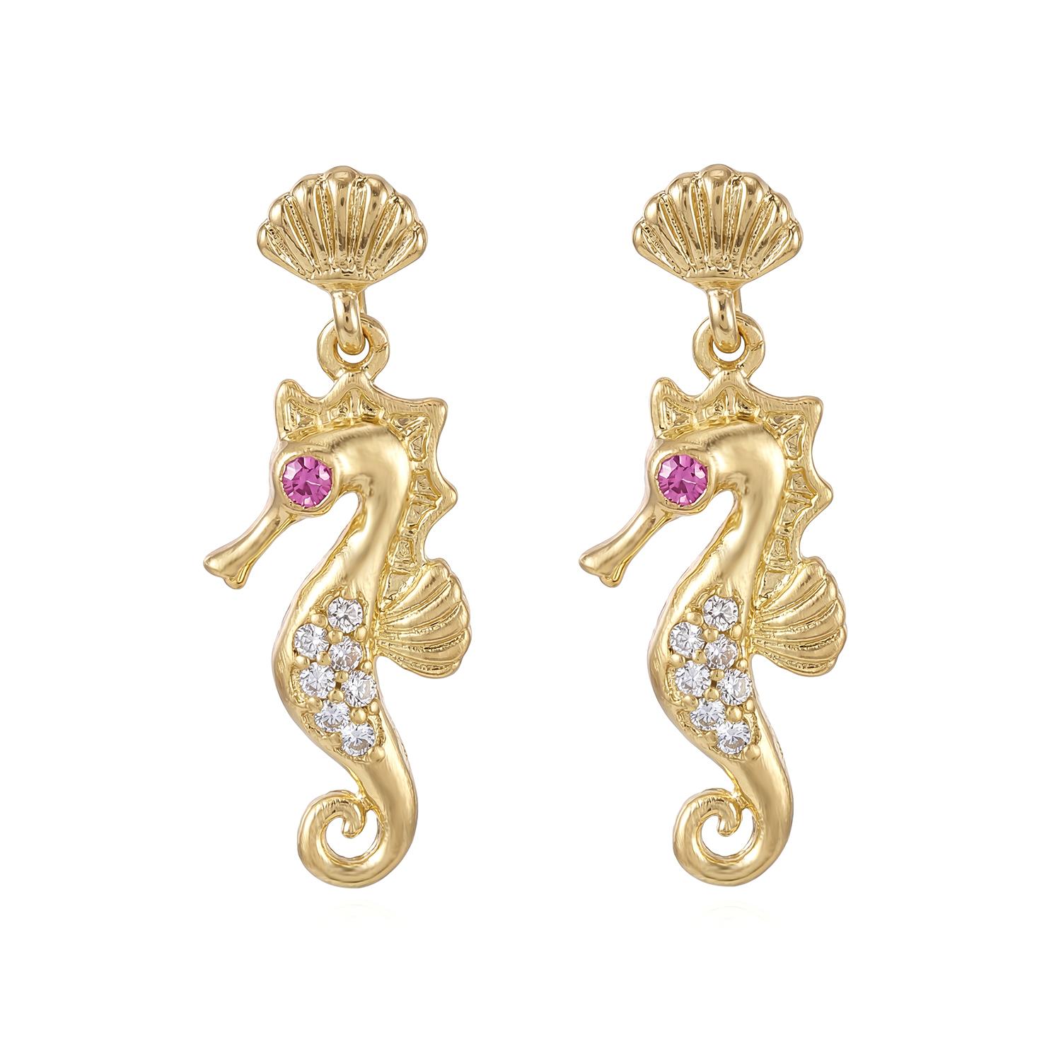 

Trendy Summer Beach Accessories Kawaii Seahorse Statement Earrings Gold Color Metal Marine Life Jewelry for Women Holiday