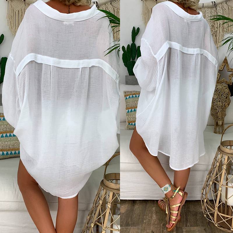 Blouses Shirts Long Sleeve Womens Tops Button Down Loose Casual Cotton Plus Size Women White