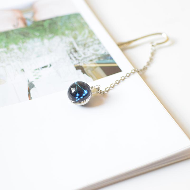 Noctilucent 12 Constellation Bookmark Ball Pendant Metal Book Mark School Supply