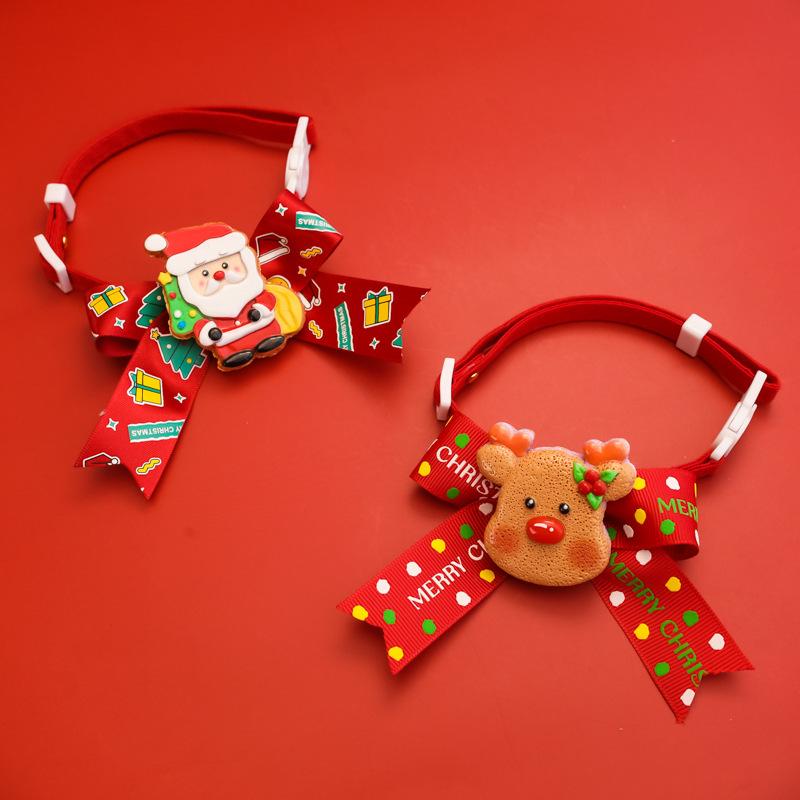 Festive Cartoon Collar with Cute Bow for Cats & Dogs - Silent Red Christmas Necklace Decoration