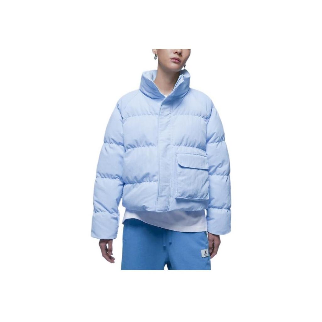 Jordan Flight Logo Embroidered Stand Collar Zip Water-Resistant Cotton Jacket Women Outerwear Ice-Blue DR0547-411