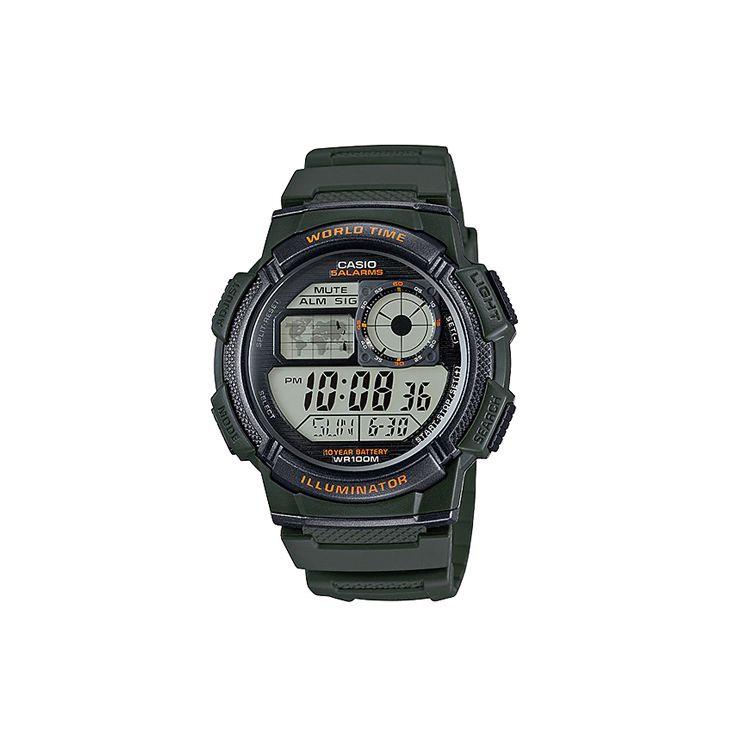 Casio Fashion Outdoor Cool High-End LCD Display Small Round Sports Waterproof Shockproof Resin Strap Quartz Watch Men Watches Gray AE-1000W-3AV Dark Green Band