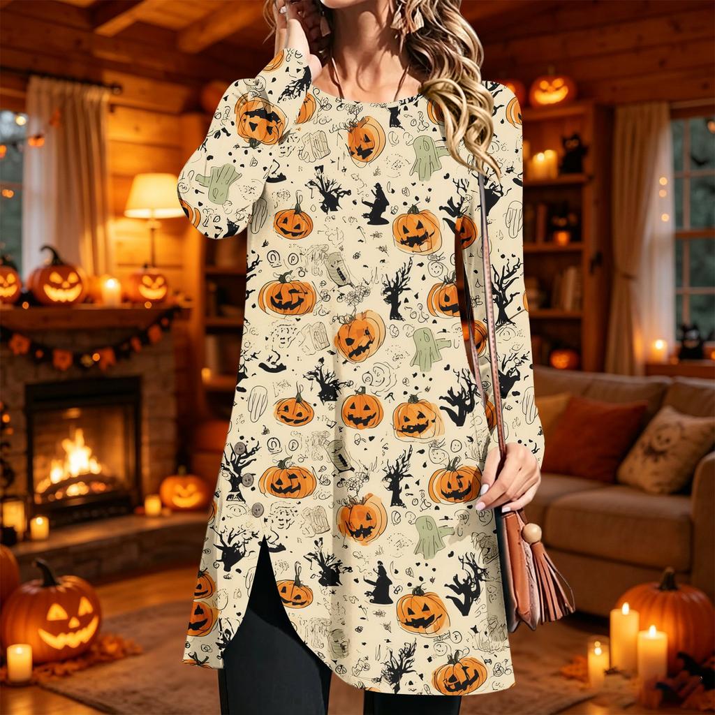 Women's Fashion Printed Round Neck Long Sleeve Dress for Casual Daily Wear