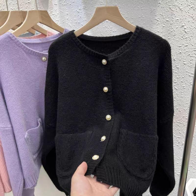 Cardigan Sweater Spring and Autumn Loose Round Neck Sweater Coat Top Women Soft Glutinous Sweet Single Breasted Knitted Cardigan